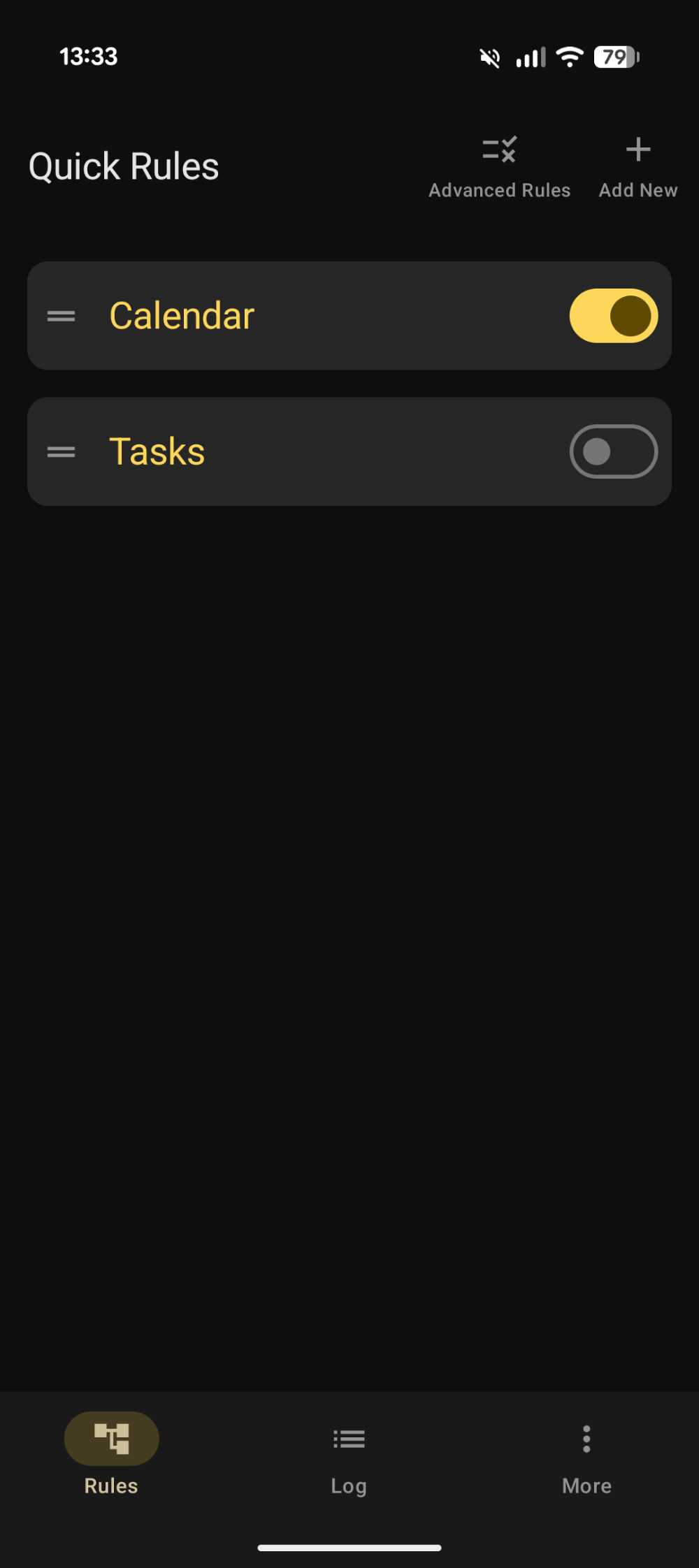 Quick rules screen